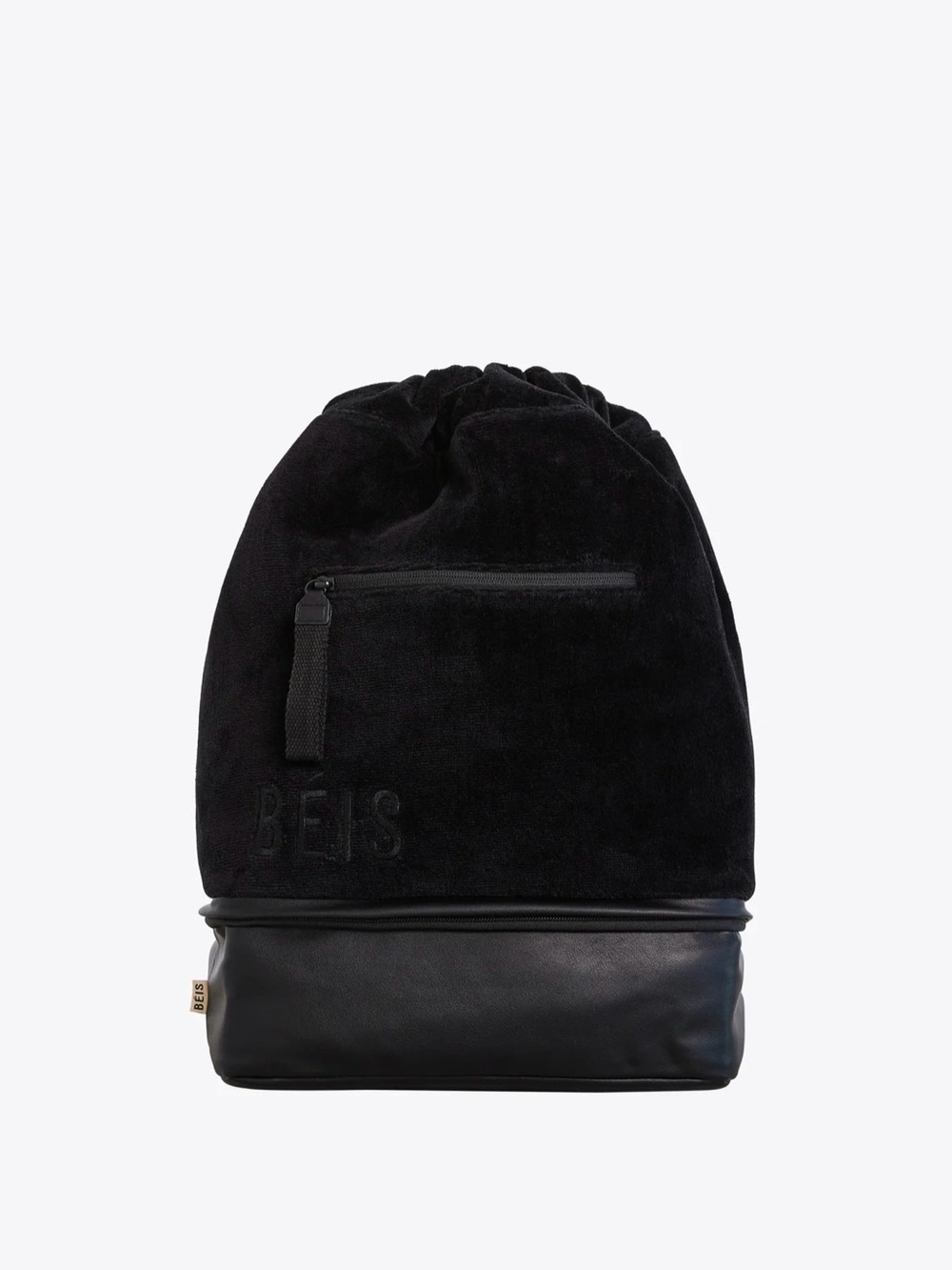 BEIS Black Suede and Leather Drawstring cooler Backpack